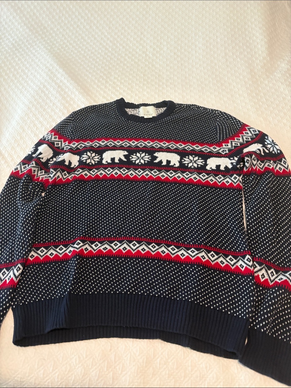 Classic Navy Crewneck Sweater with White Polar Bear Motif